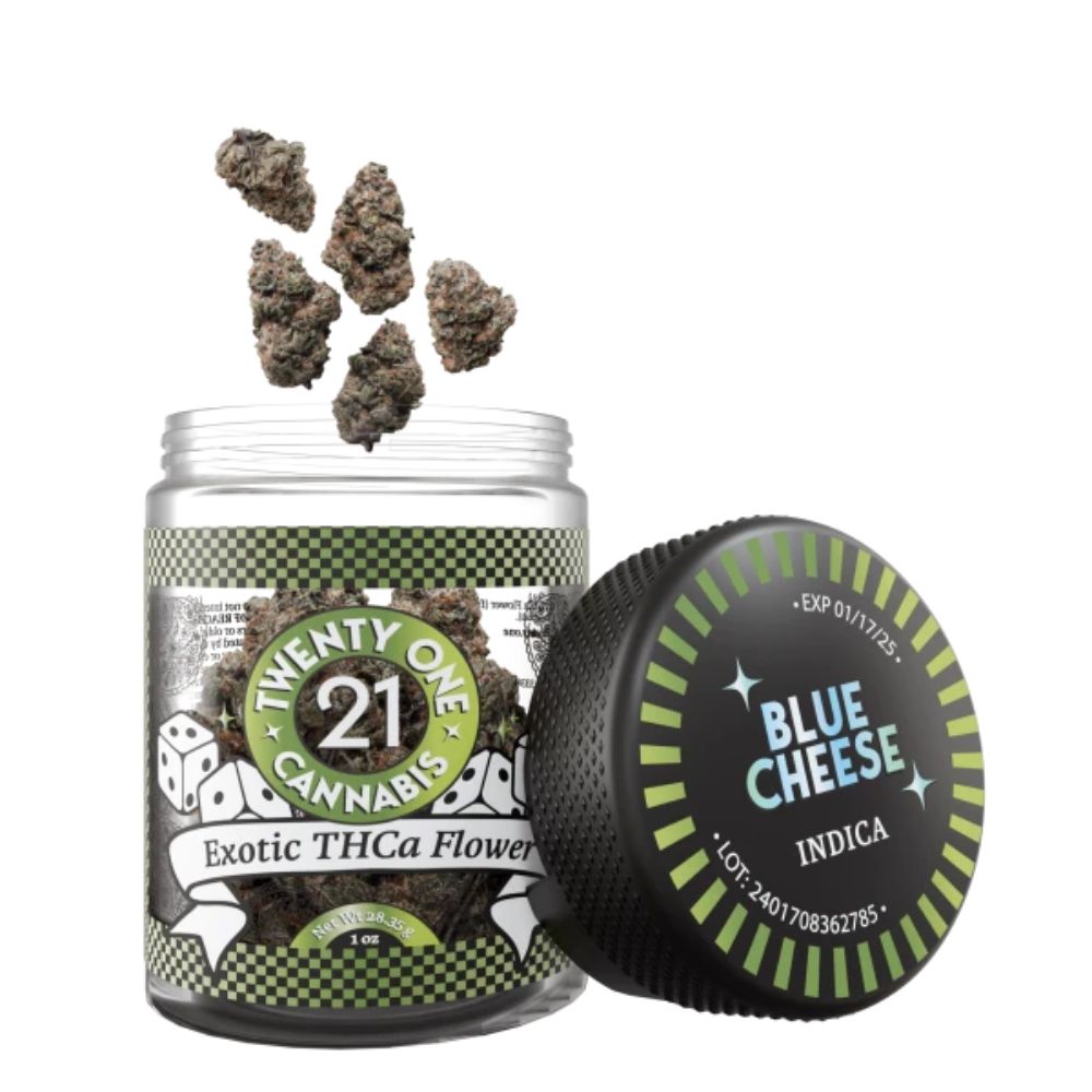 Twenty One Flower Jar - 1 OZ - Exotic THCa - Blue Cheese (Indica)-THCA Flower-No Limit Distro