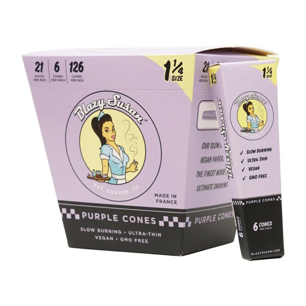 Purple Blazy Susan Cones 1 1/4" - 126ct Display Box-WRAPS, PAPERS, CONES-No Limit Distro