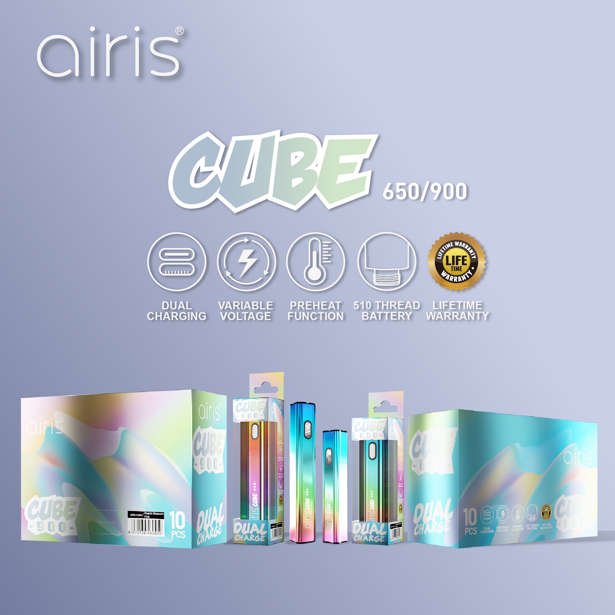 Airis Cube 900 mah Cart Battery - Dual Charge-510 BATTERY-No Limit Distro