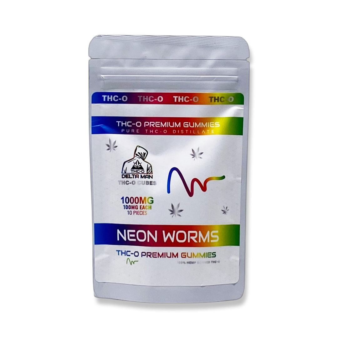Delta Man THC-O Neon Worms Gummies 1000mg-THC O-No Limit Distro