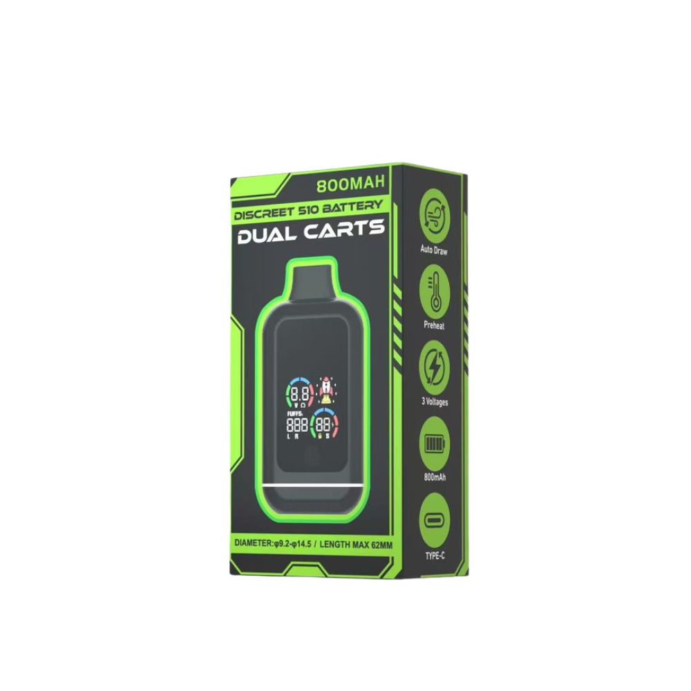 Discreet Dual 510 Cart Vape - LED Screen-510 BATTERY-No Limit Distro