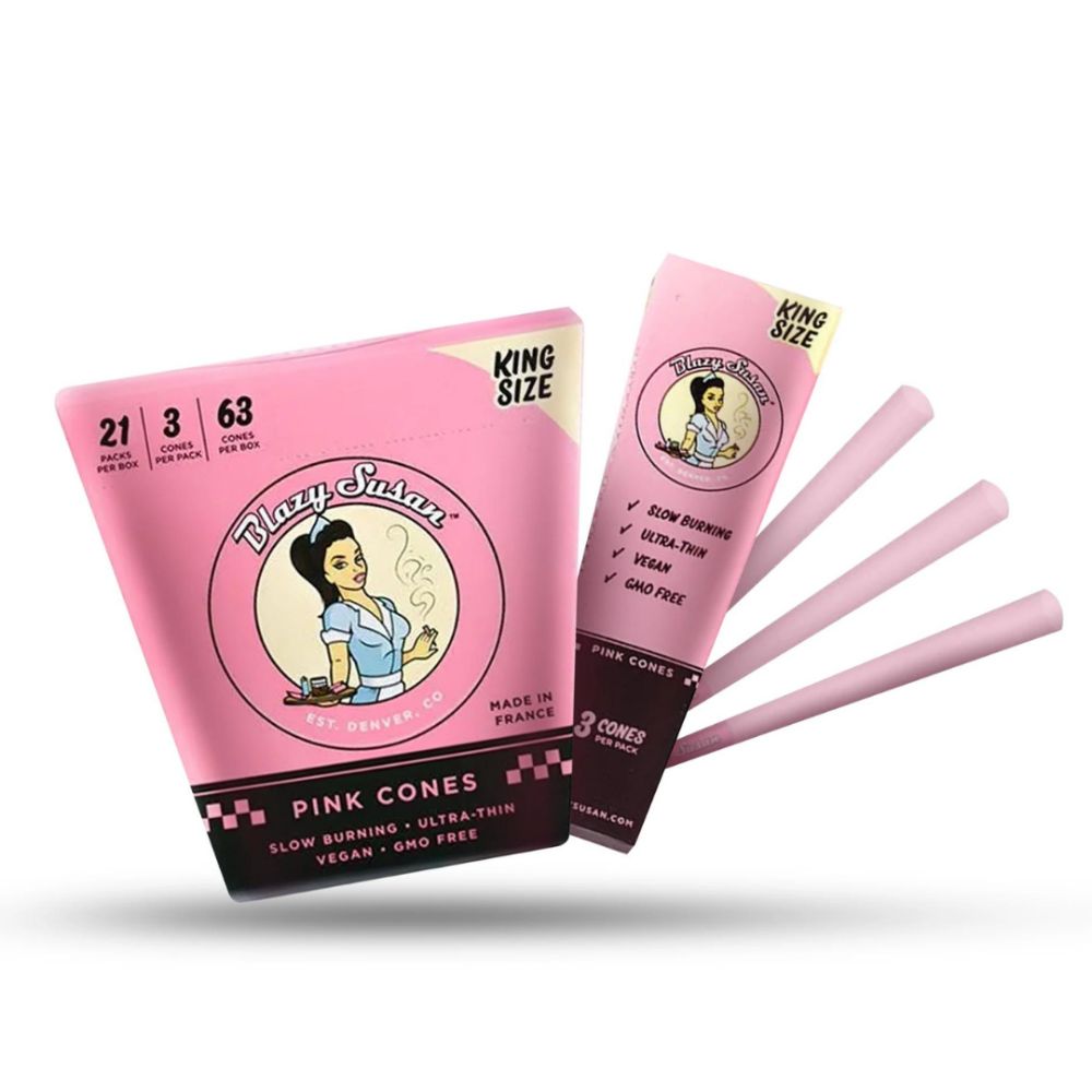 Blazy Susan Pink Cones King Size 3 pack - 21 pack Display-WRAPS, PAPERS, CONES-No Limit Distro
