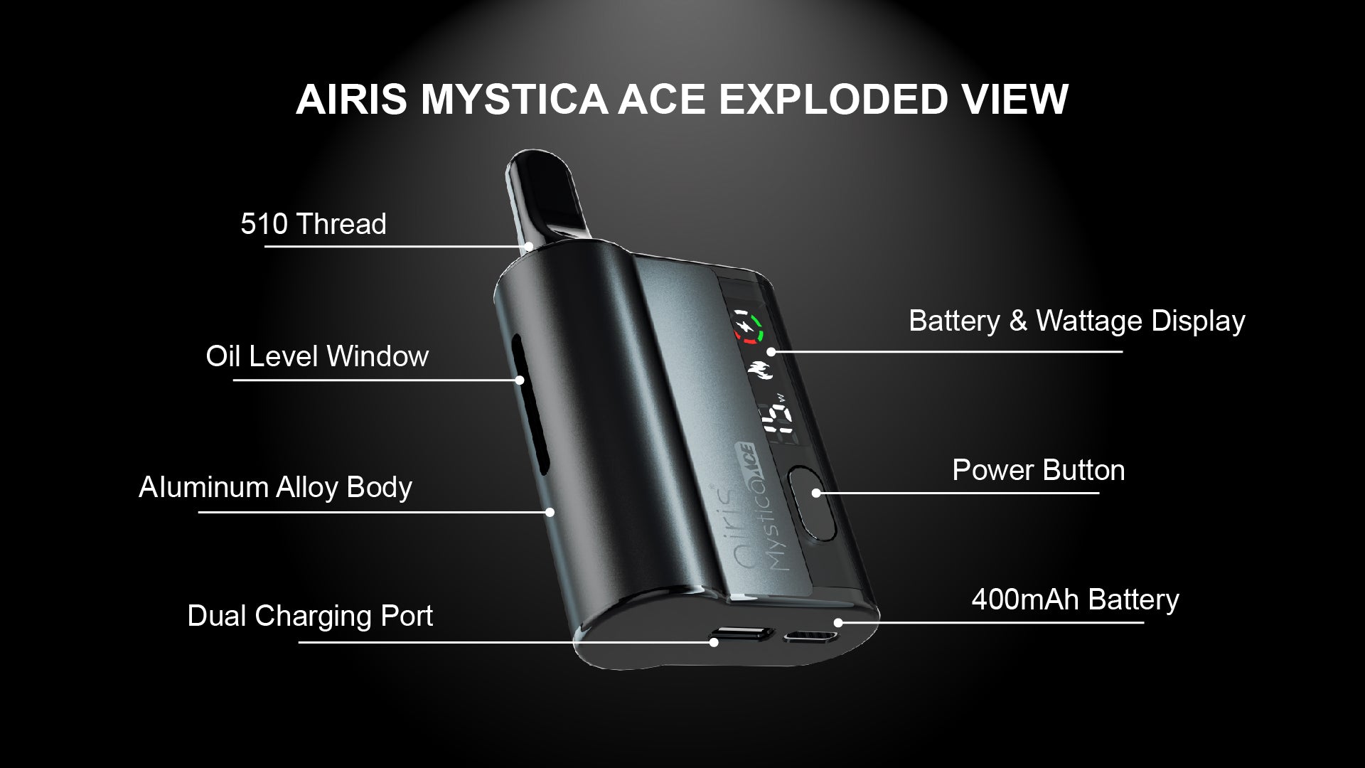 Airis Mystica Ace - 510 Cart Battery with Lifetime Warranty-510 BATTERY-No Limit Distro