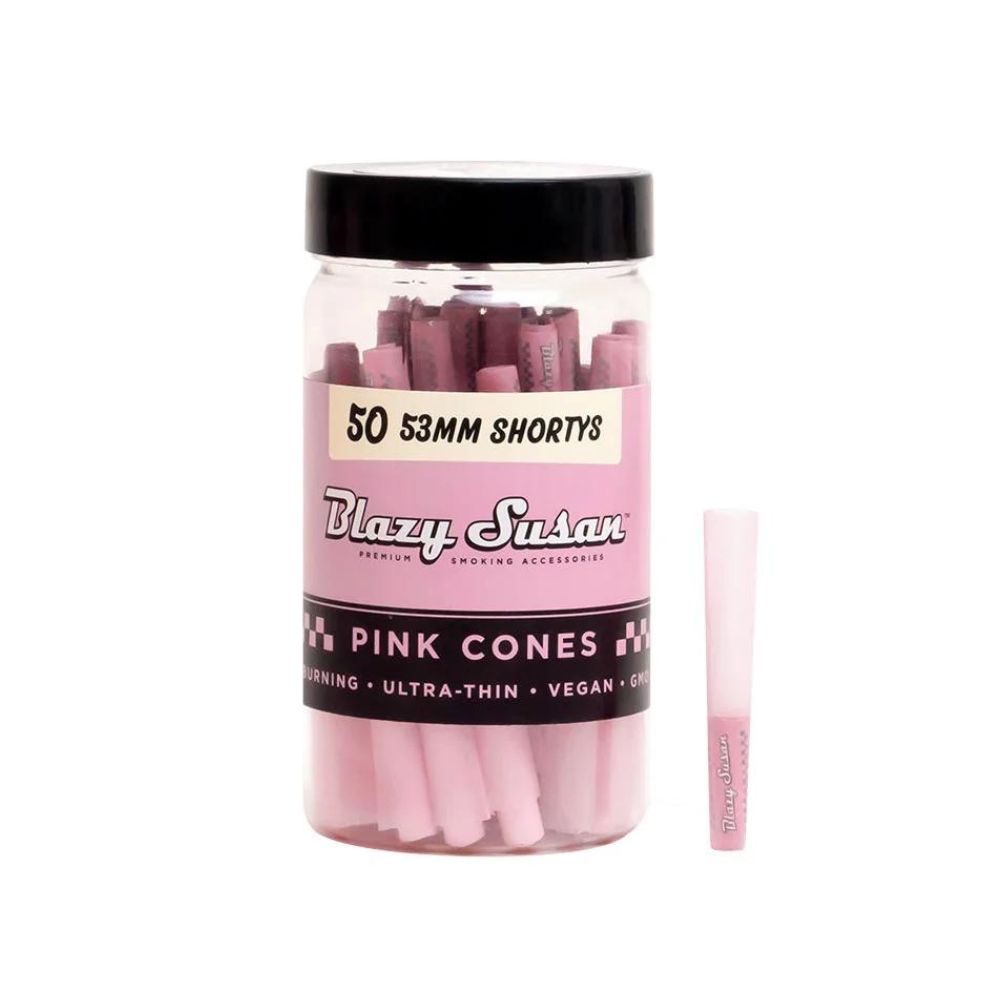 Blazy Susan Pink Cones 53mm Shortys - 50ct Jar-WRAPS, PAPERS, CONES-No Limit Distro