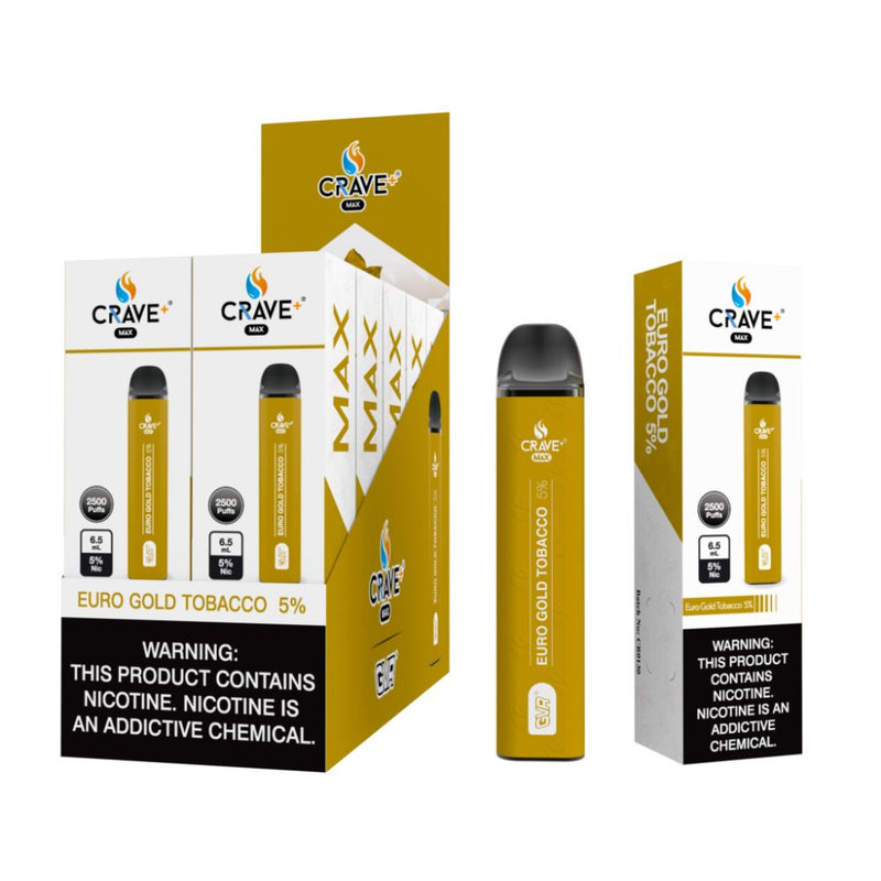 Crave Max 2500 Puff Disposable - Euro Gold Tobacco-Tobacco Flavor Disposables-No Limit Distro
