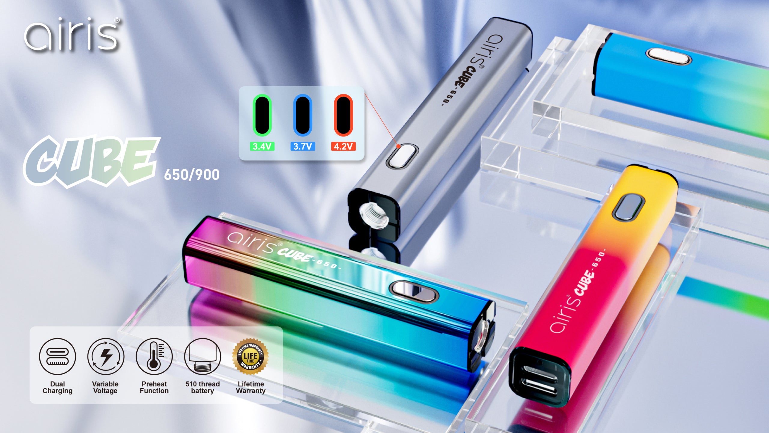 Airis Cube 650 mAh Cart Pen - Lifetime Warranty-510 BATTERY-No Limit Distro