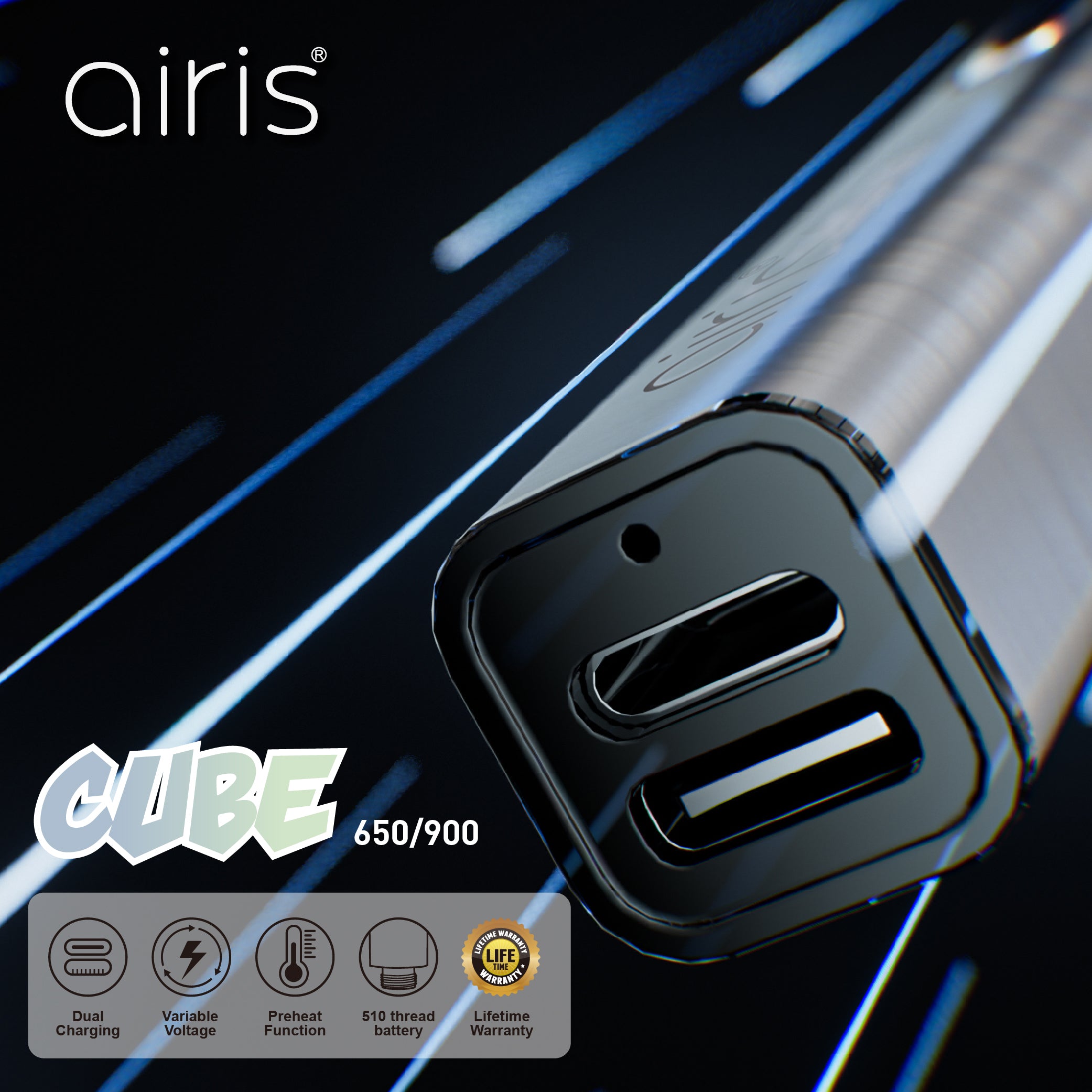 Airis Cube 650 mAh Cart Pen - Lifetime Warranty-510 BATTERY-No Limit Distro