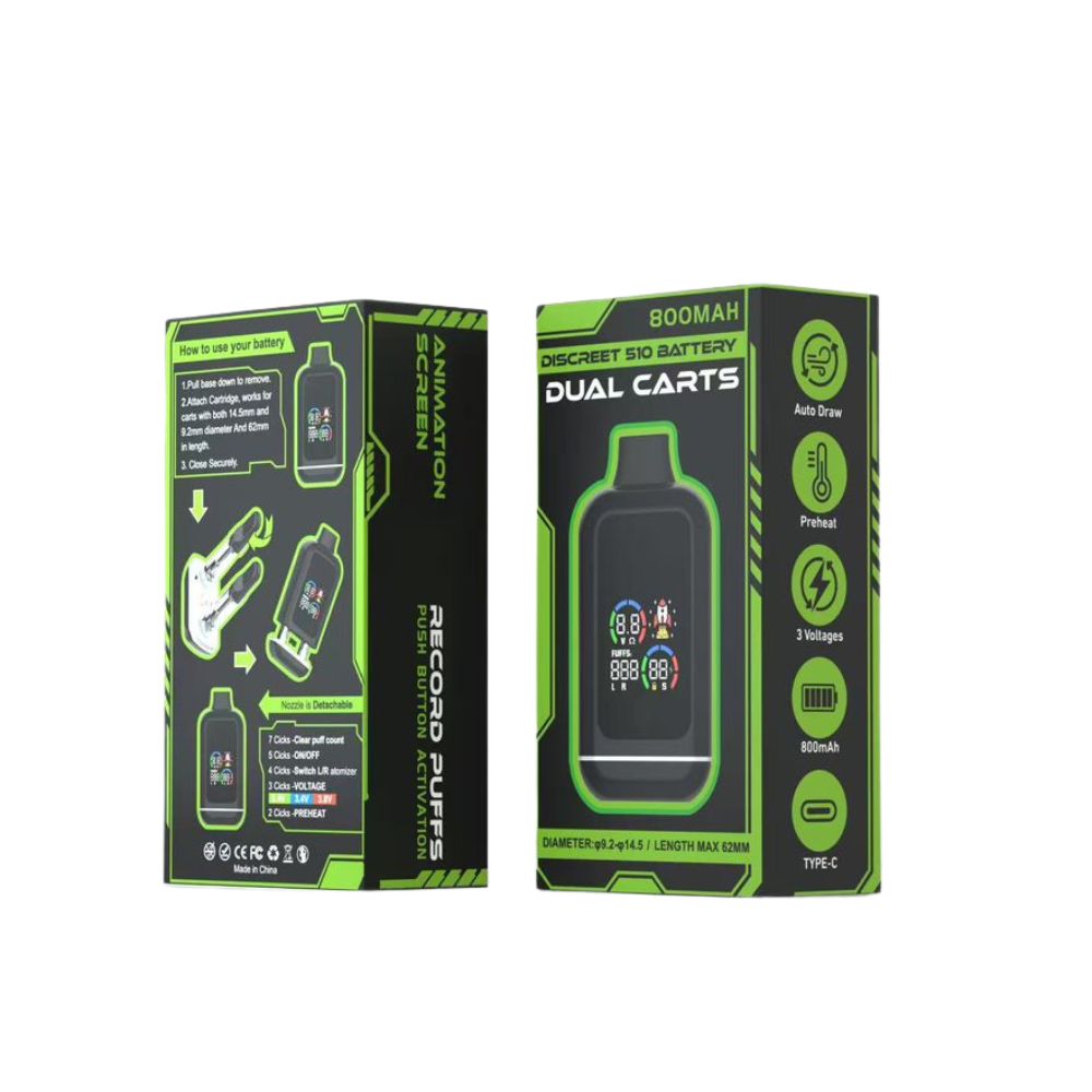 Discreet Dual 510 Cart Vape - LED Screen-510 BATTERY-No Limit Distro