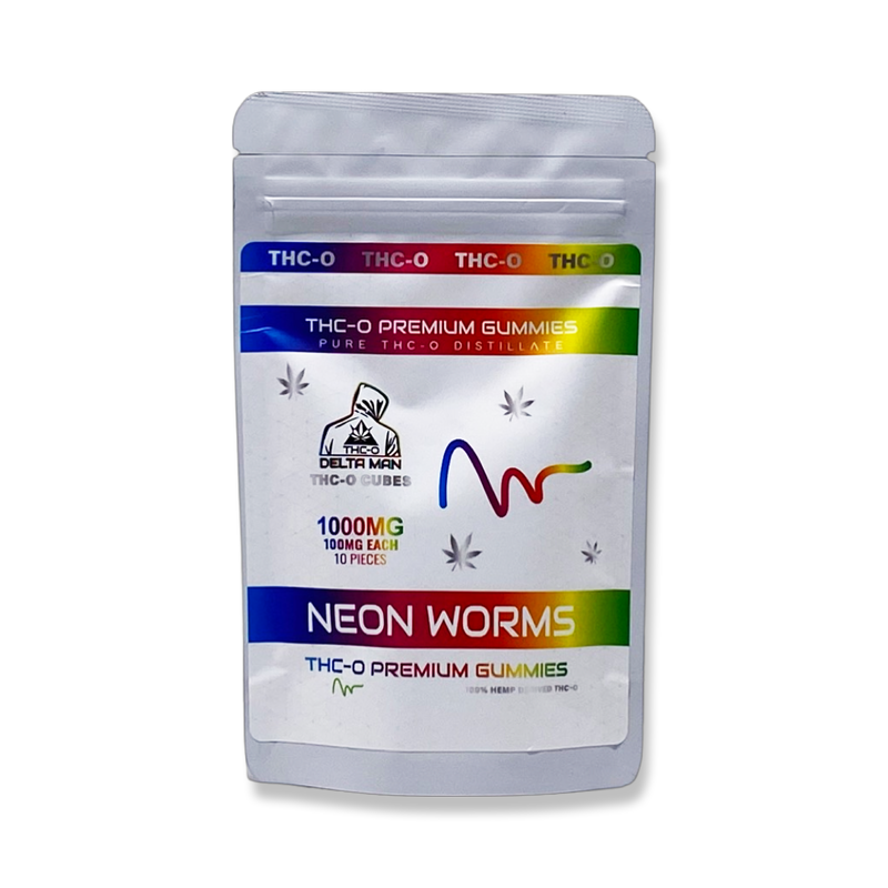 Delta Man THC-O Neon Worms Gummies 1000mg-THC O-No Limit Distro