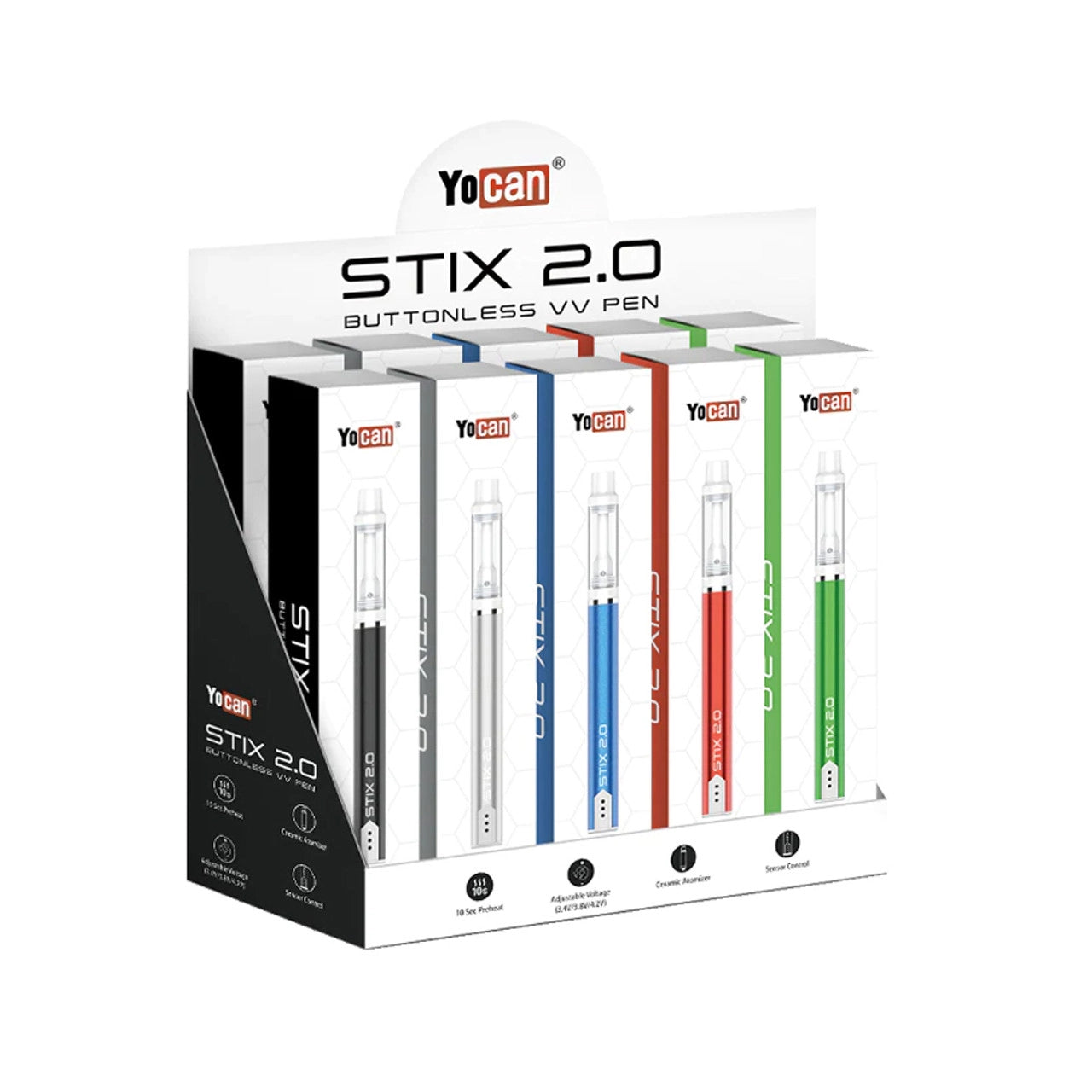 Yocan Stix 2.0 Oil Vape Pen - Bulk Display of 10x-510 BATTERY-No Limit Distro