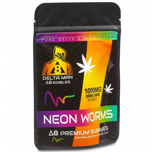 Delta Man D8 Neon Worms Gummies 1000mg-DELTA 8-No Limit Distro